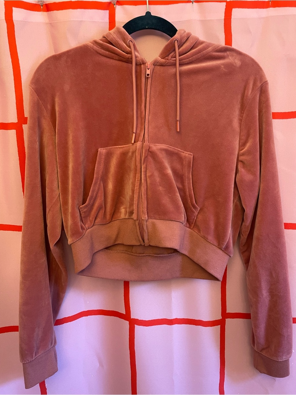 Dusty Pink Velour Zip-Up Hoodie